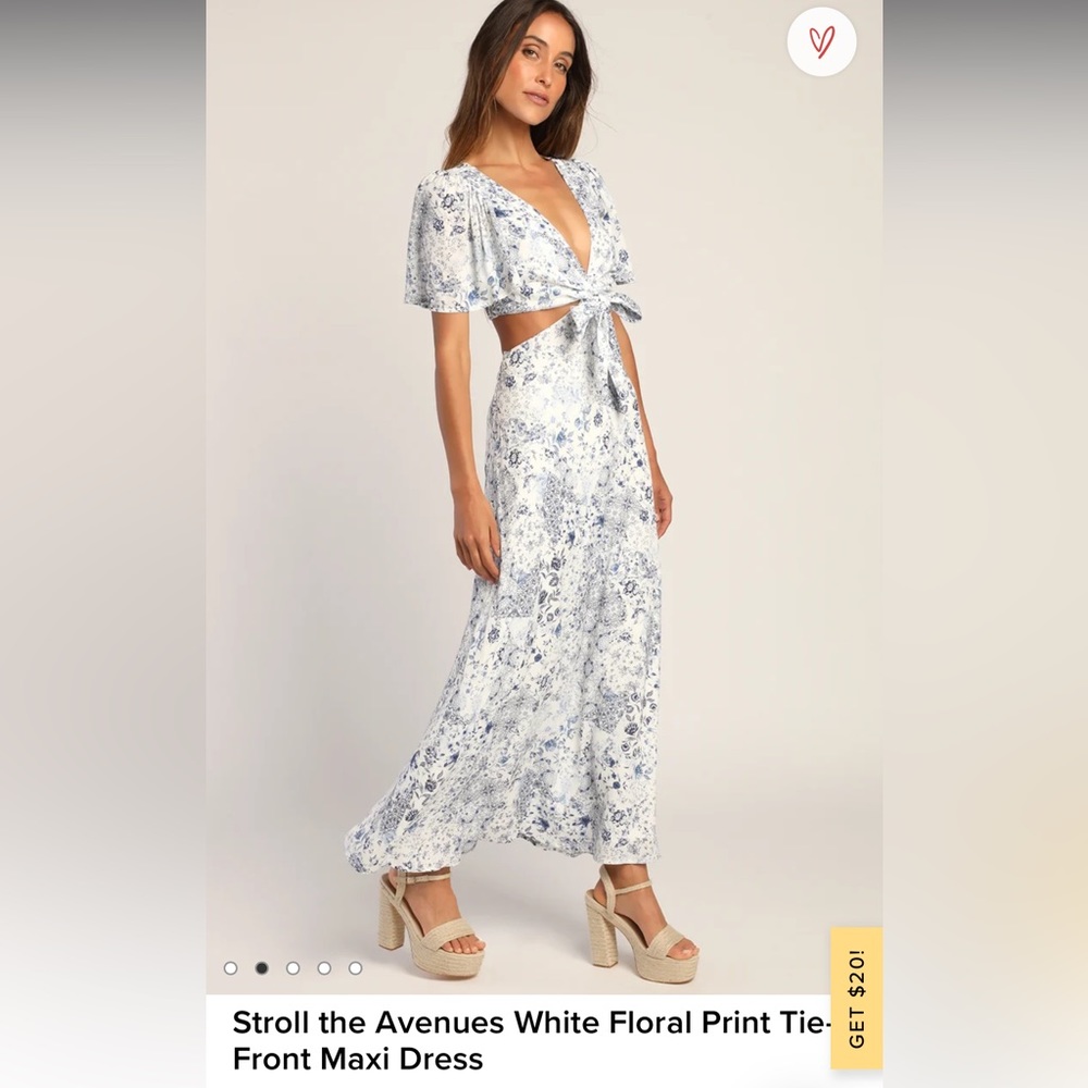 Stroll The Avenues White Floral Print Tie Front Maxi Dress
